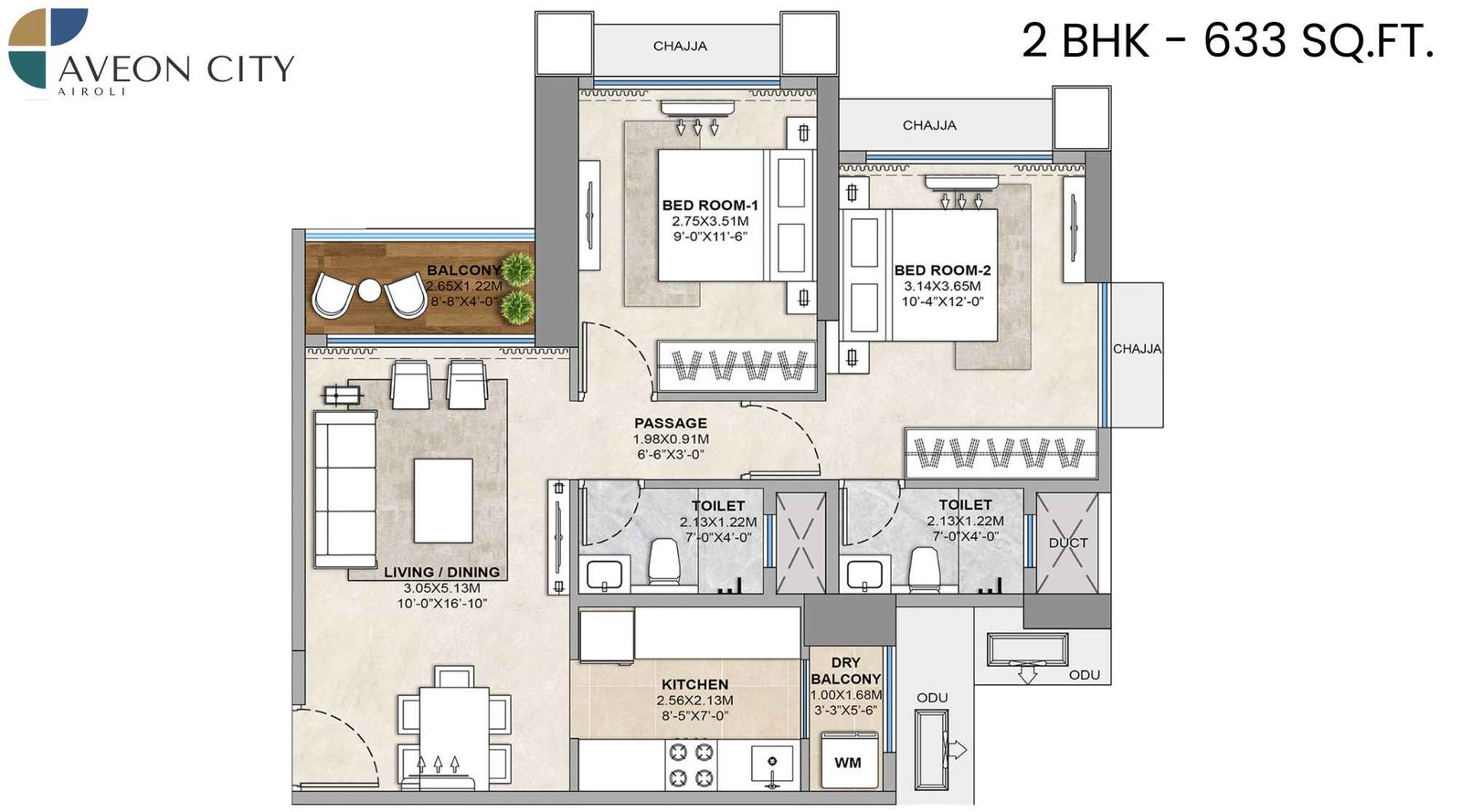 Balaji-Tricity-Delta-Aveon-City-Floor-Plan-2-BHK-633-Sqft