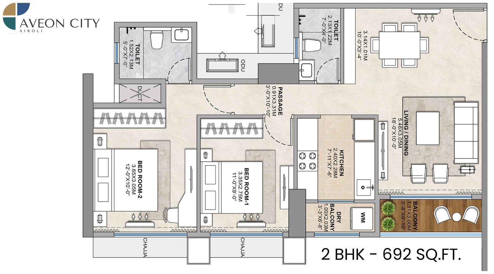 Balaji-Tricity-Delta-Aveon-City-Floor-Plan-2-BHK-692-Sqft